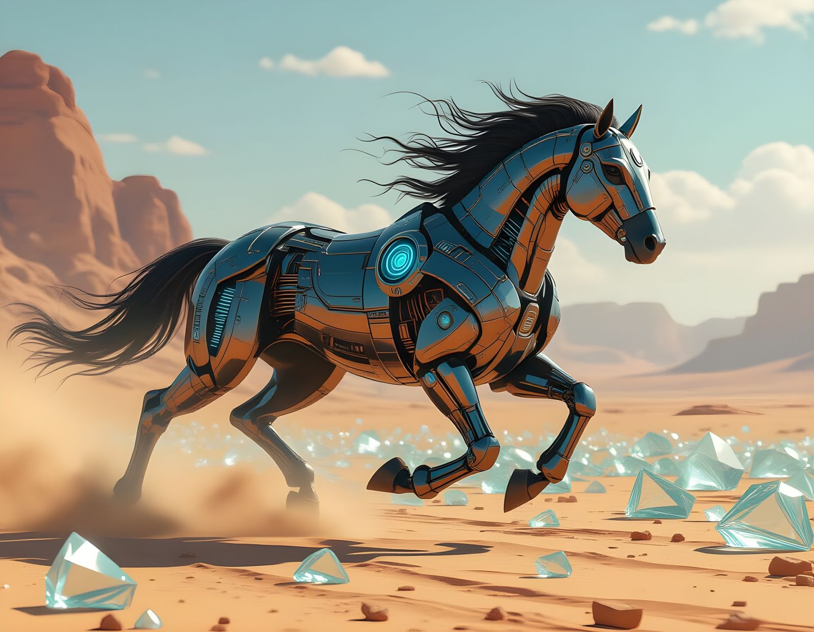 Biomechanical Centaur Races Through Glass Desert