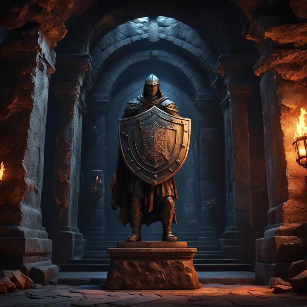 Stone Statue in Underground Hallway: Fantasy Concept Art