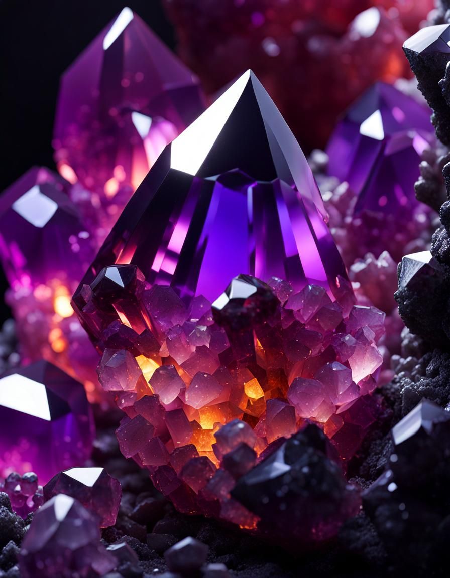 Amethyst Cave with Haematite Crystals in Splash Art