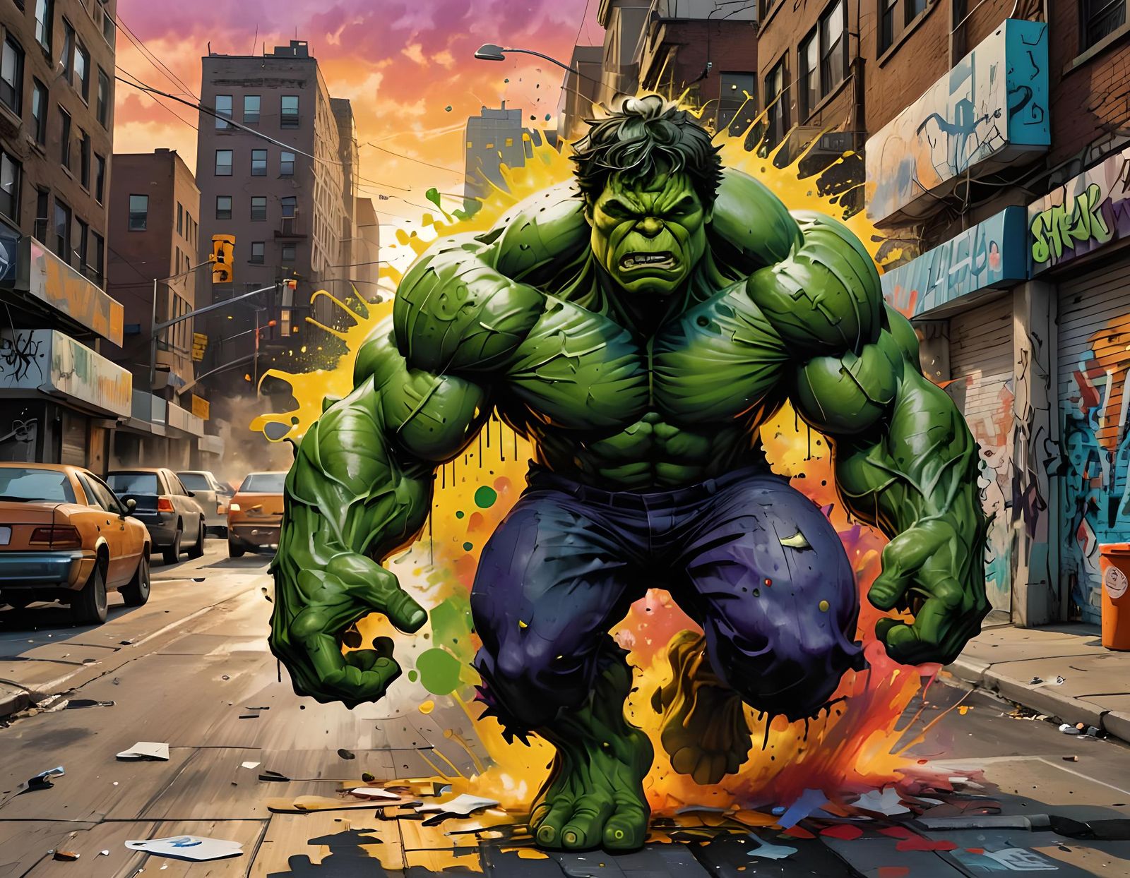 Hulk Transformation: Graffiti Art in Cityscape