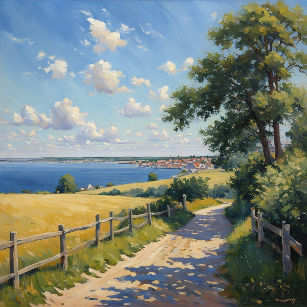 Kalundborg Seaside Summer Morning: Oil Painting