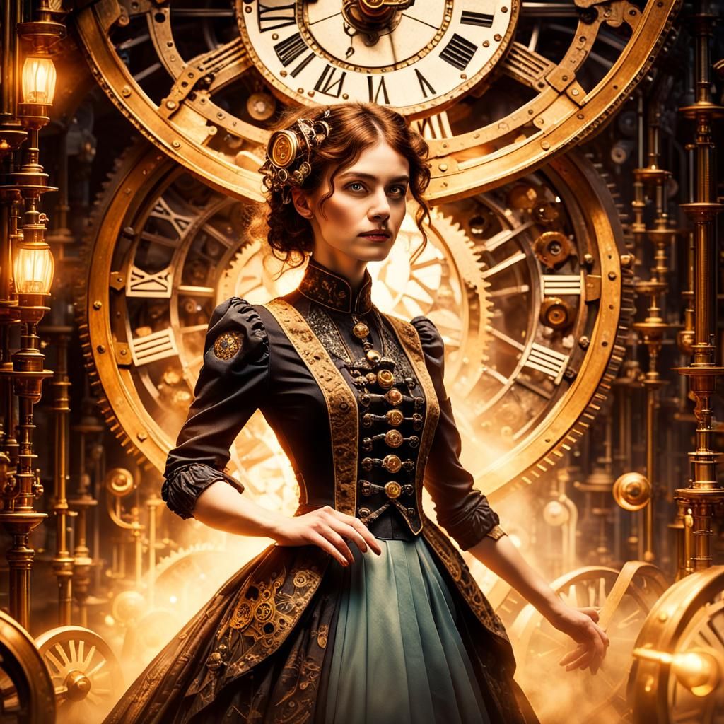Steampunk Woman Portrait with Clockwork Gears