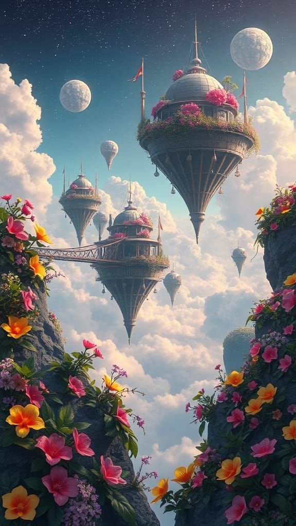 Ethereal Floating Islands in a Sci-Fi Paradise