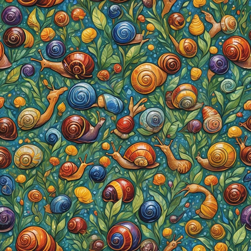 Coloring Book Snails in Neo-Impressionist Style
