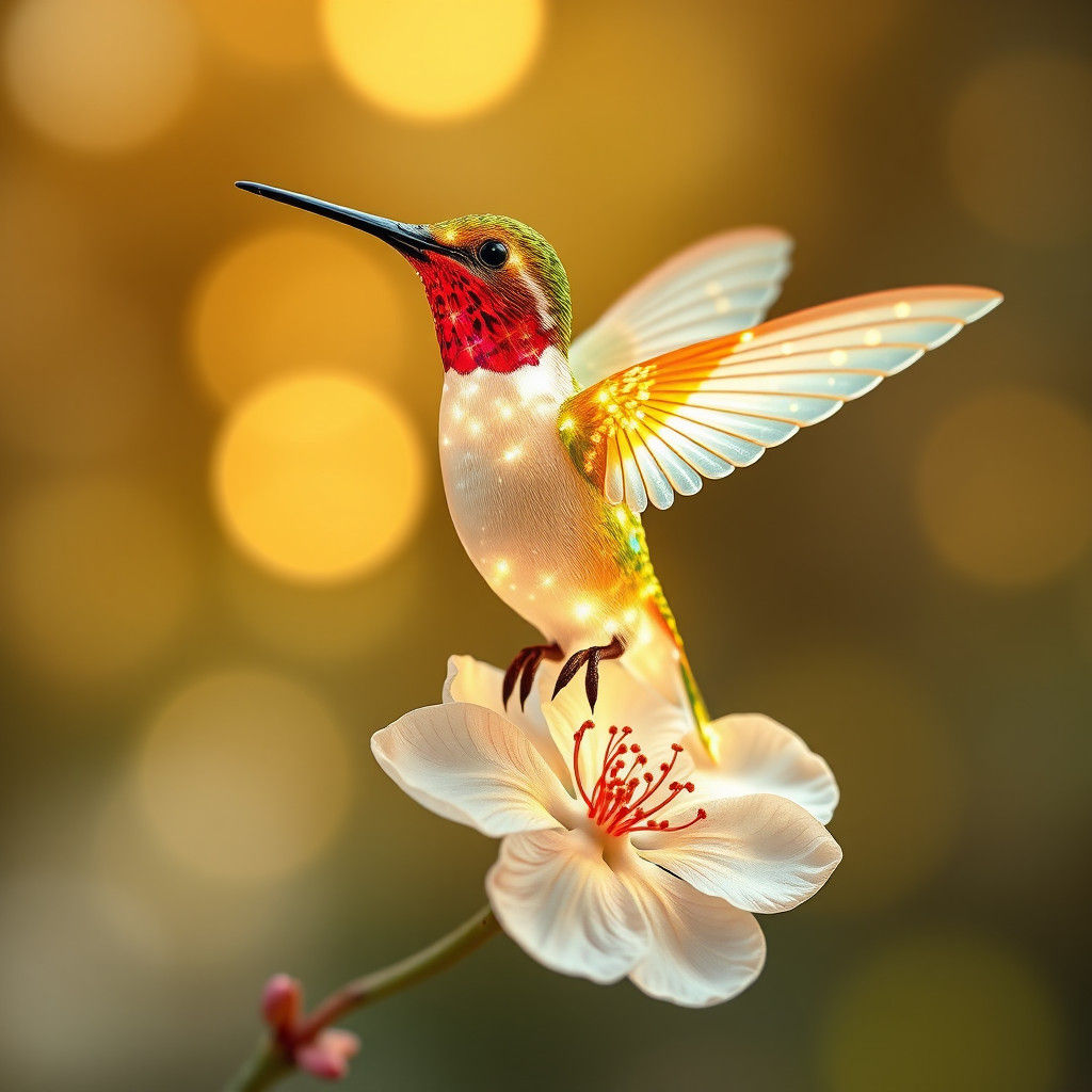 Luminous Hummingbird on Flower of Light