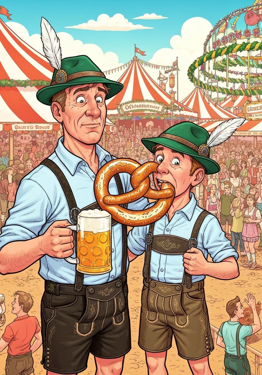 Father and Son Celebrate Oktoberfest in Cartoon Style