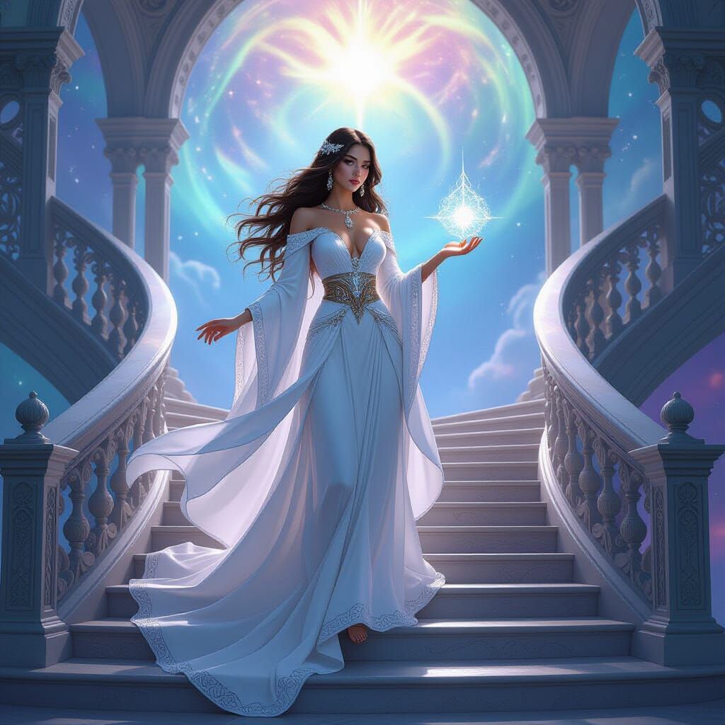 Celestial Goddess on Grand Staircase, Digital Art