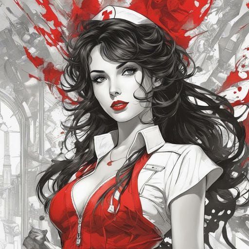 Beautiful Nurse Portrait in Splash Art Style