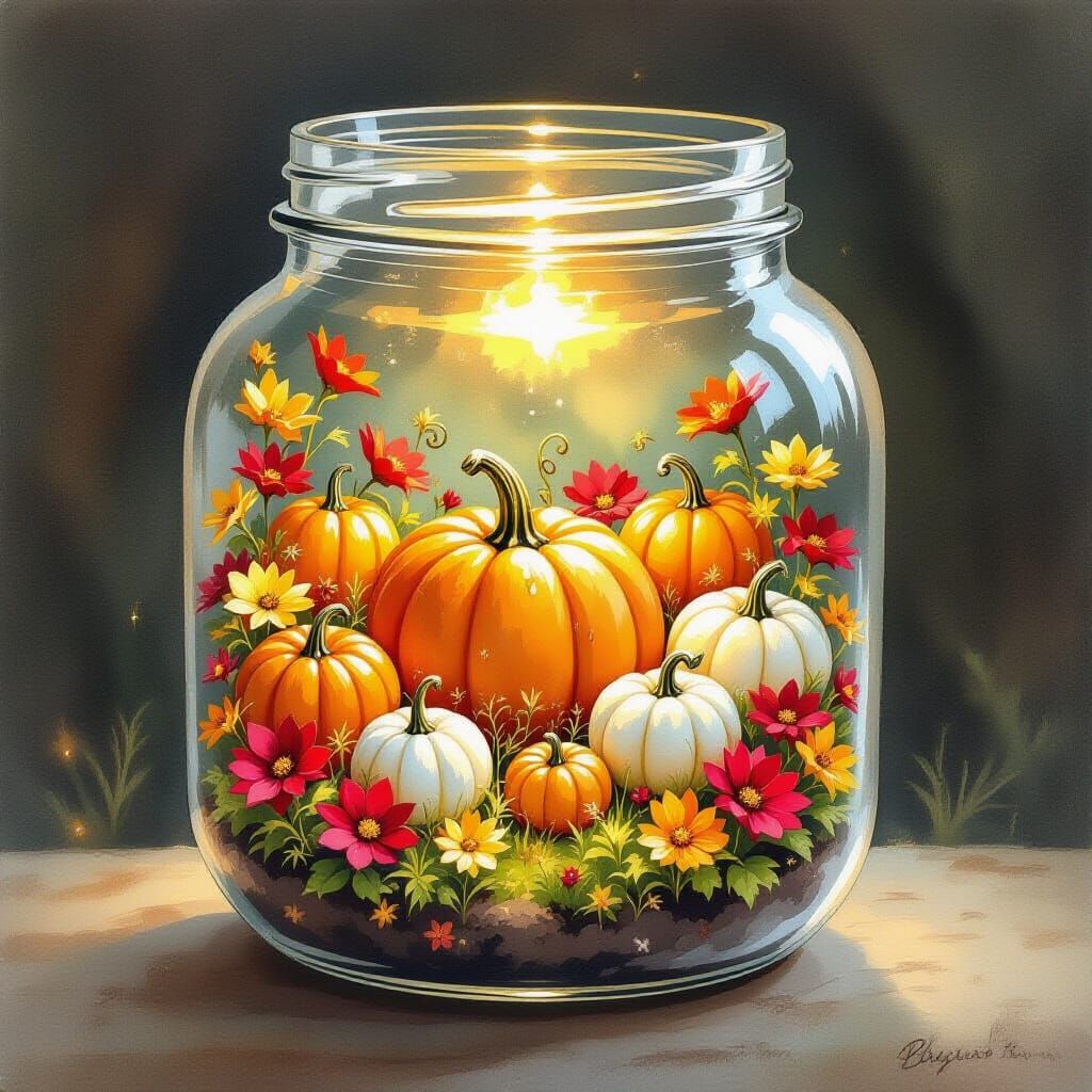 Enchanted Miniature Pumpkin Patch in Glass Jar