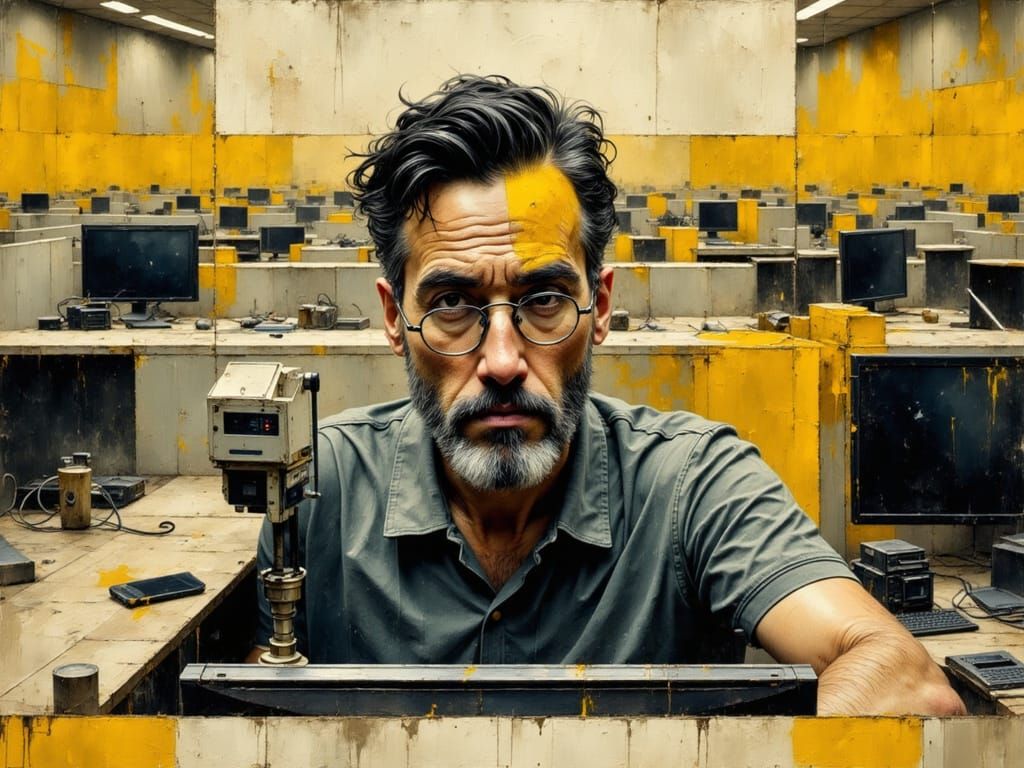 Man in Cubicle: Pop Art Screen Print