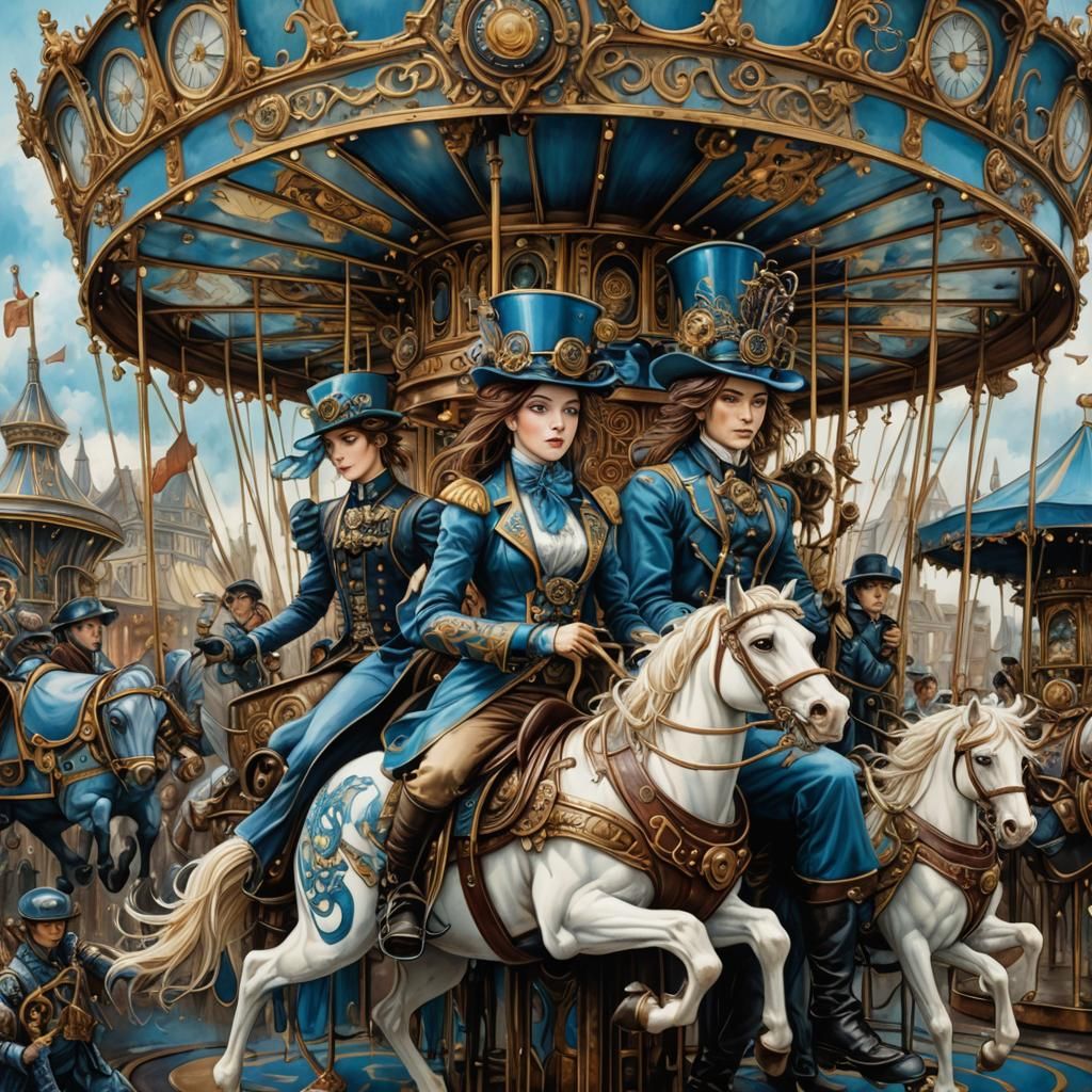 Steampunk Fair Carousel: Storybook Illustration