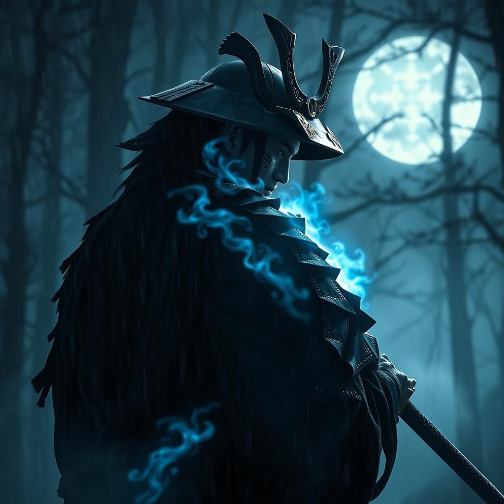 Moonlit Samurai with Sword in Forest, Artstation Unreal Engi...