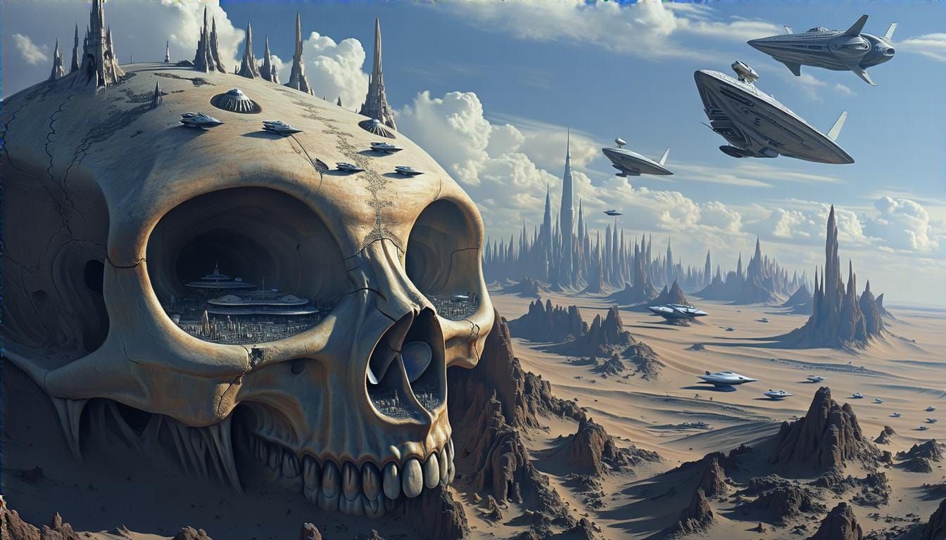 Alien Metropolis Built Inside Giant Skull Fortress