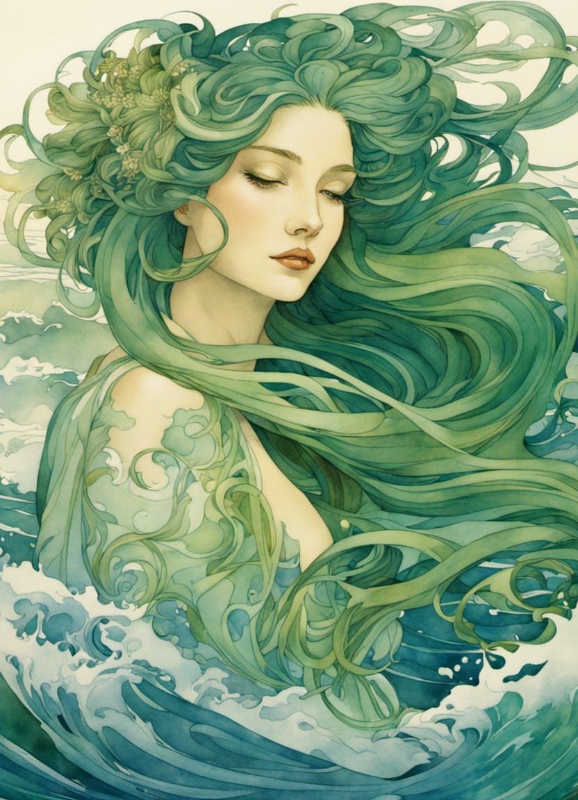 Elegant Sea Goddess in Art Nouveau Style