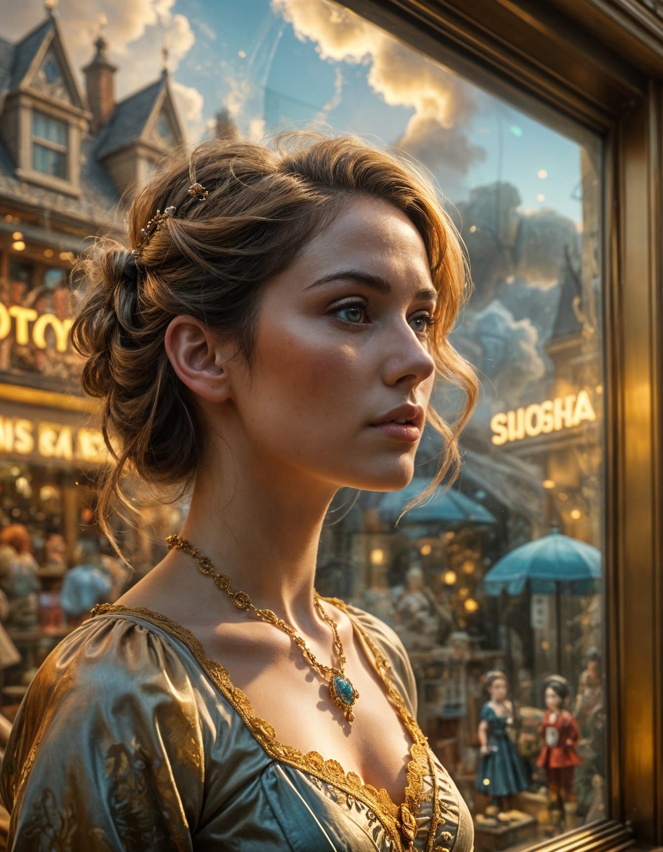 Surreal Toy Store Double Exposure: Victorian Dreamscape