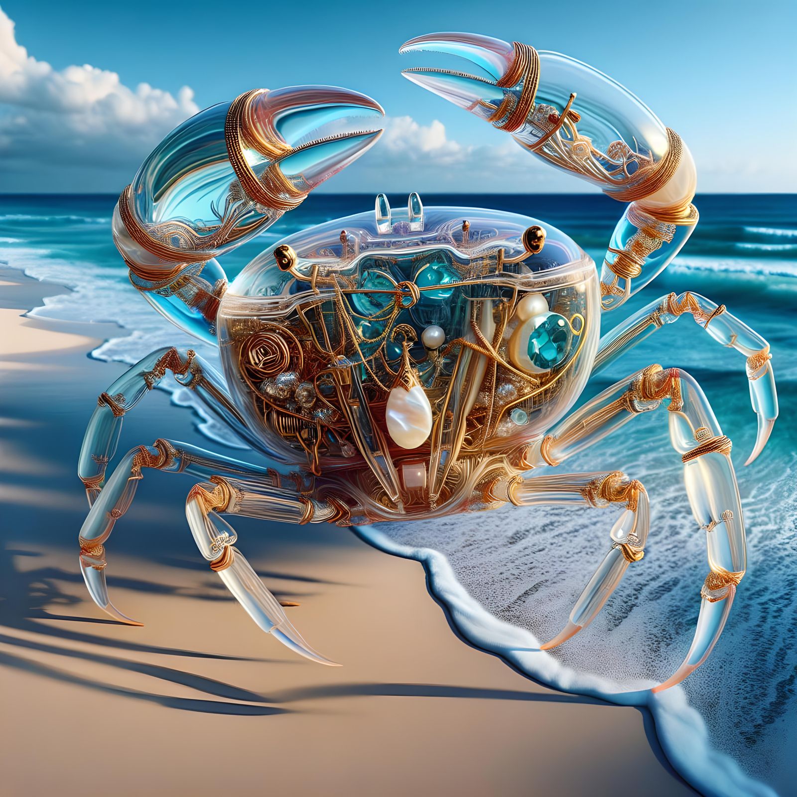 Glass Crab with Jewelry Interior and Beach View