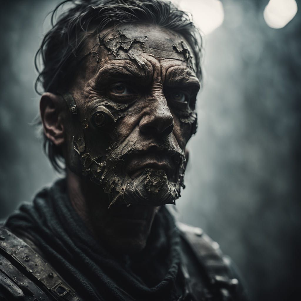 Cyber War Hero Portrait in Gritty High-Contrast Style