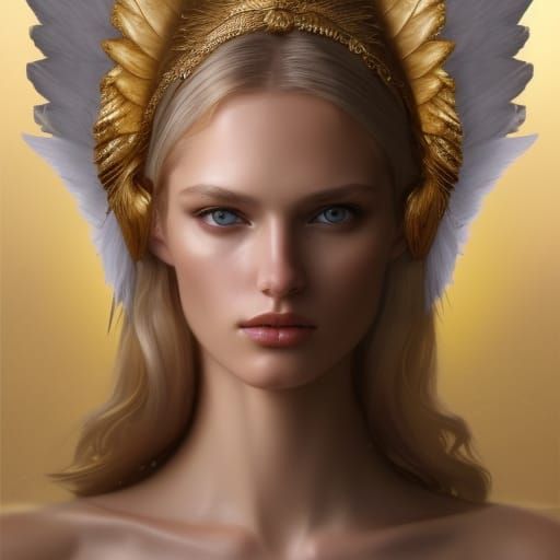 Angelic Supermodel in Gold Headdress: Digital Art