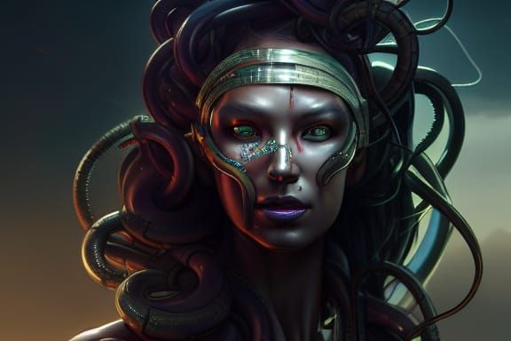 Cyborg Android Medusa Portrait in 8k Resolution