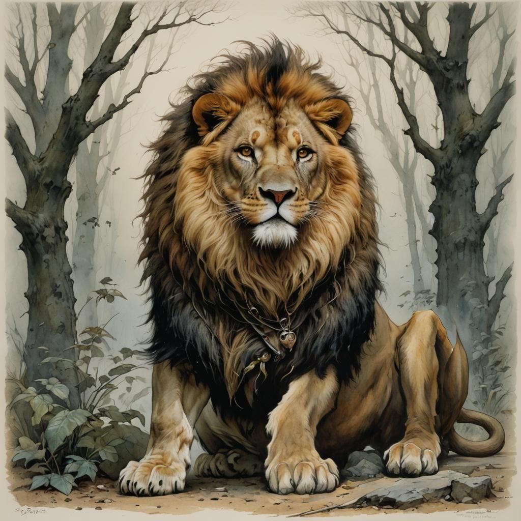 Lion Illustration in Jean-Baptiste Monge Style