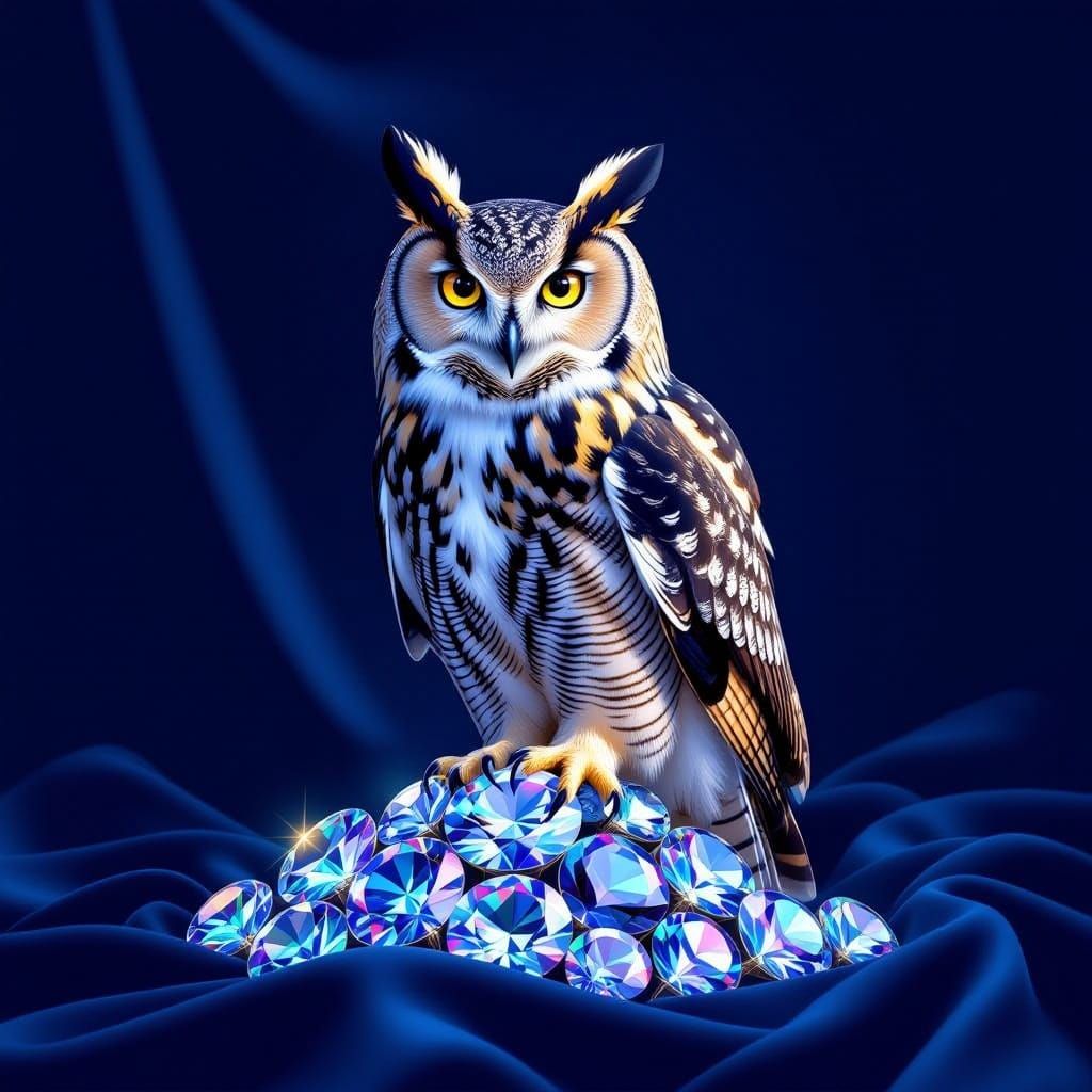 Eagle Owl on Gemstones Flag