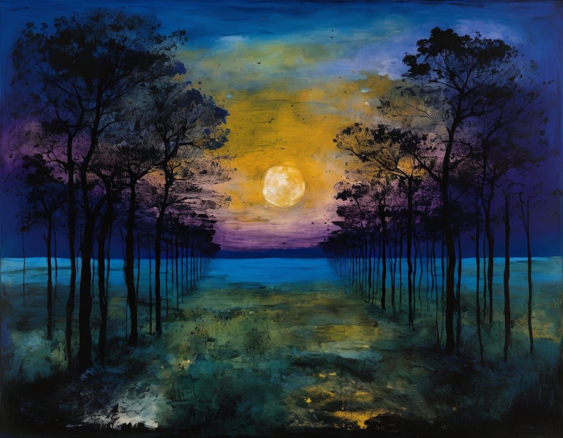 Luminous Abstraction in Violet Night Sky