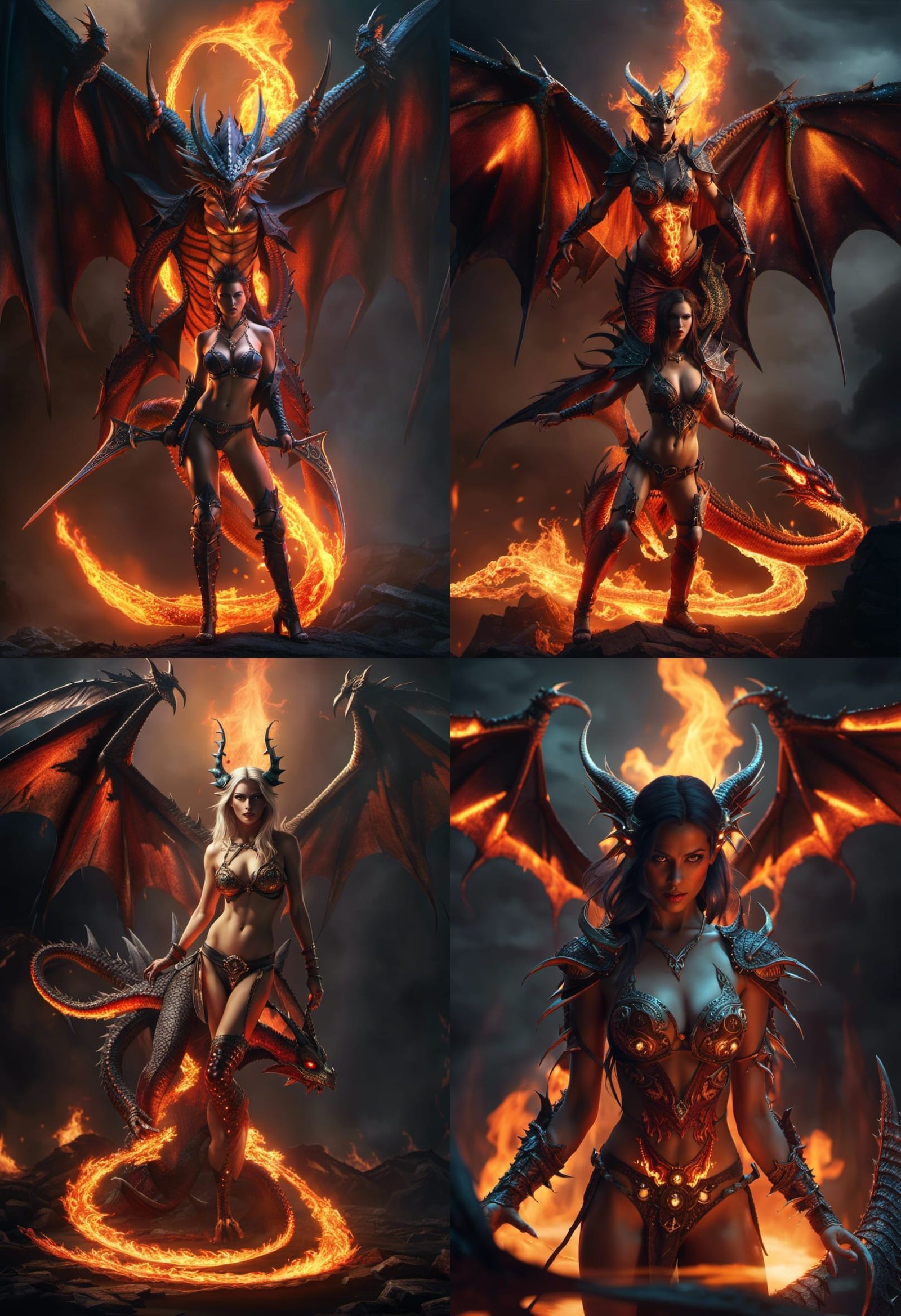 Beautiful Demon with Dragon Wings in Fantasy Art