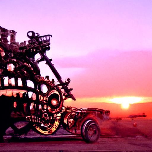 Mad Max Sunset with Steampunk Engine