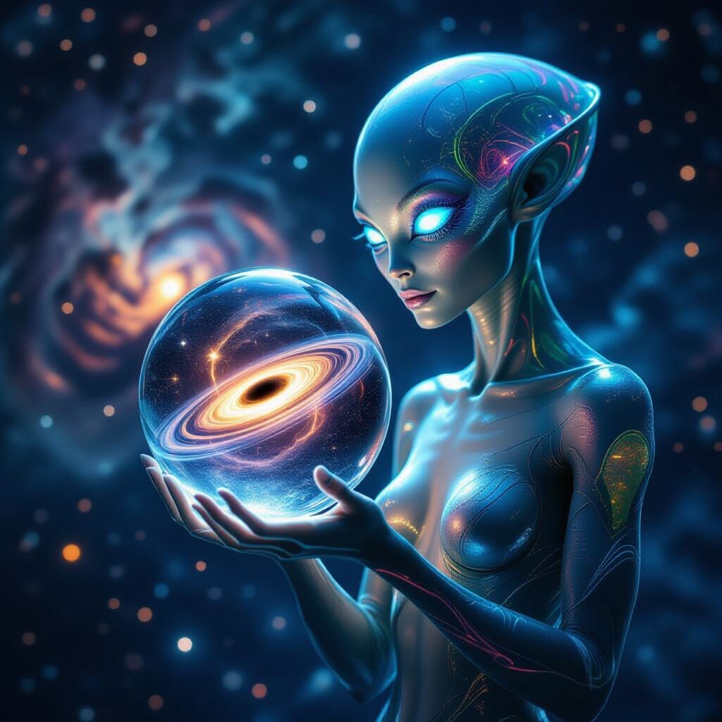 Alien Holds Solar System in Black Hole Crystal Globe