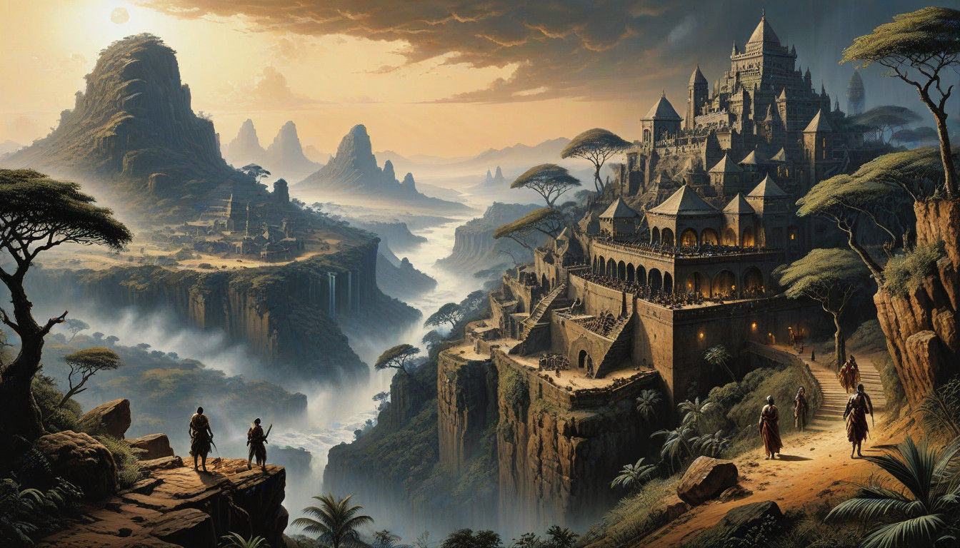 M.C. Escher-Inspired African Landscape in Earth Tones