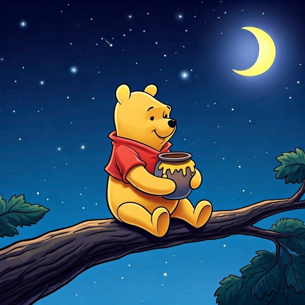 Winnie the Pooh Watches Stars: Cartoon Drawing