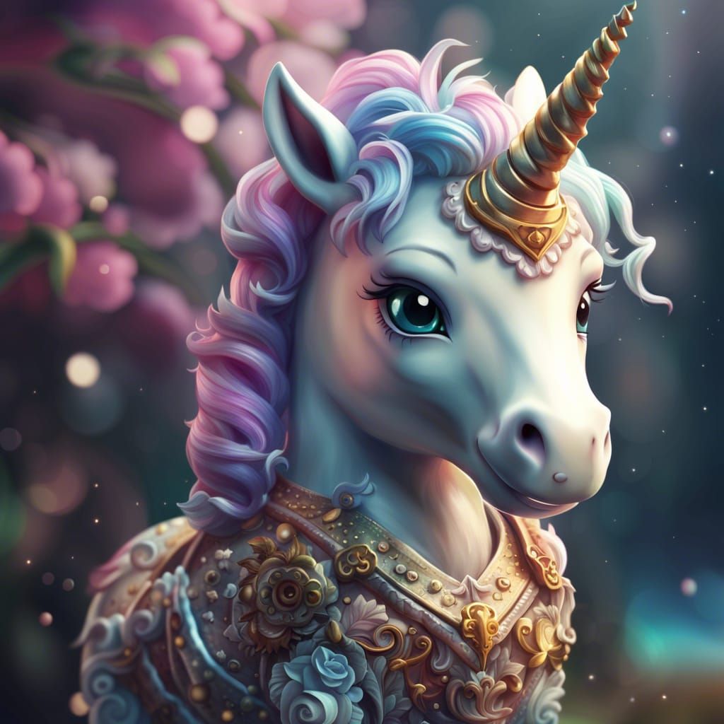 A highly detailed portrait of cute chibi unicorn