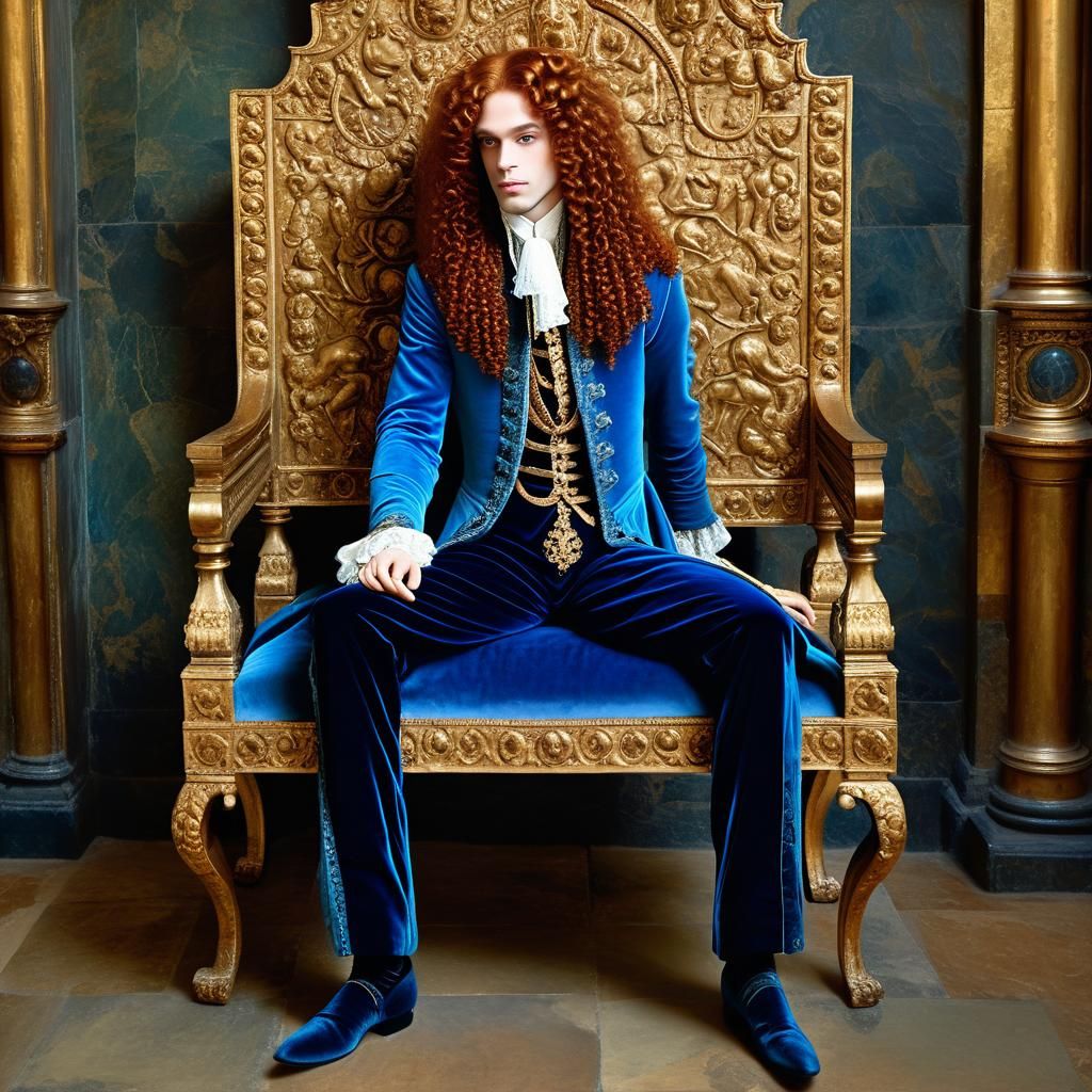 Renaissance Prince on Bronze Throne in Sumptuous Hall