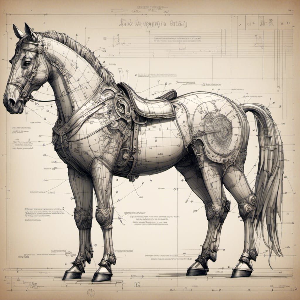 Technical drawing of horse anatomy