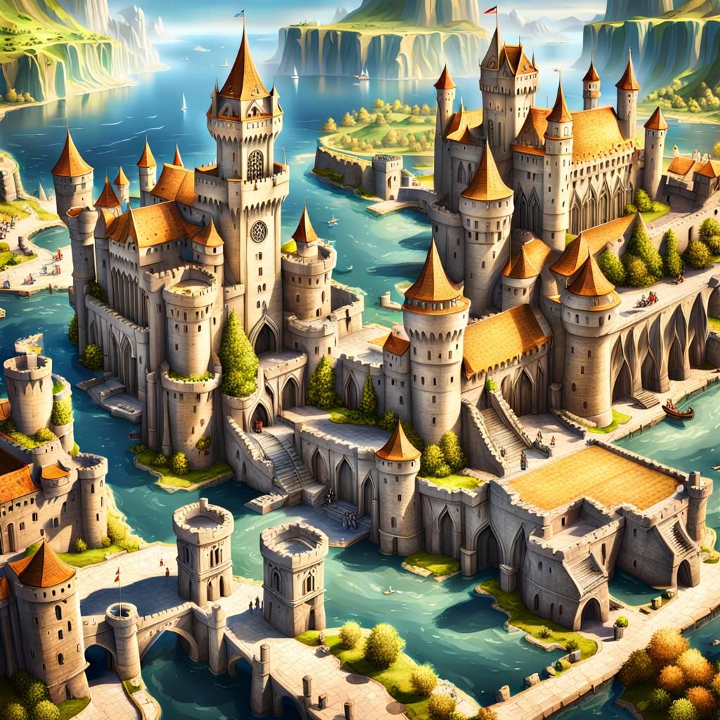 Fantasy Medieval Castle Port City by the Sea
