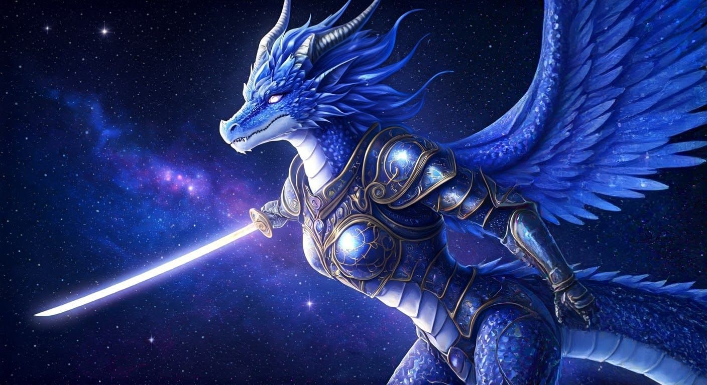 Celestial Dragon-Woman Soaring Through Nebula, Anime Style