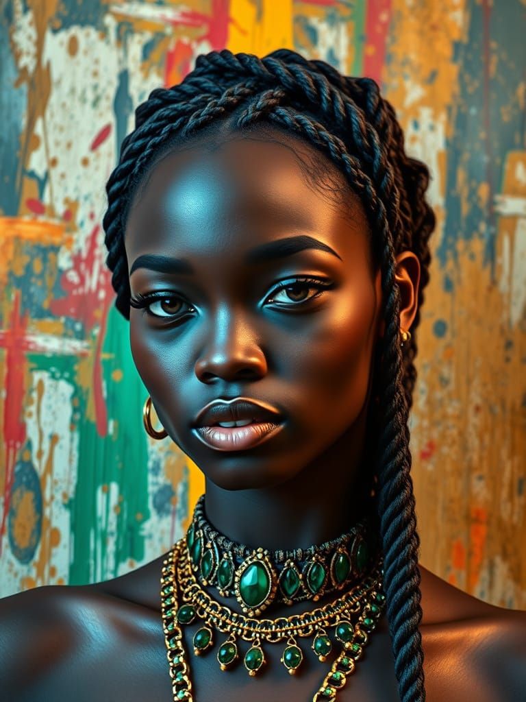 Black Woman with Braids and Gold Jewelry