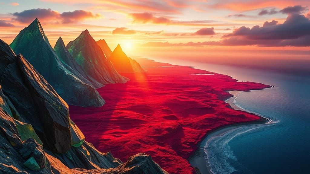 Cinematic Gemstone Realm of Emerald and Ruby