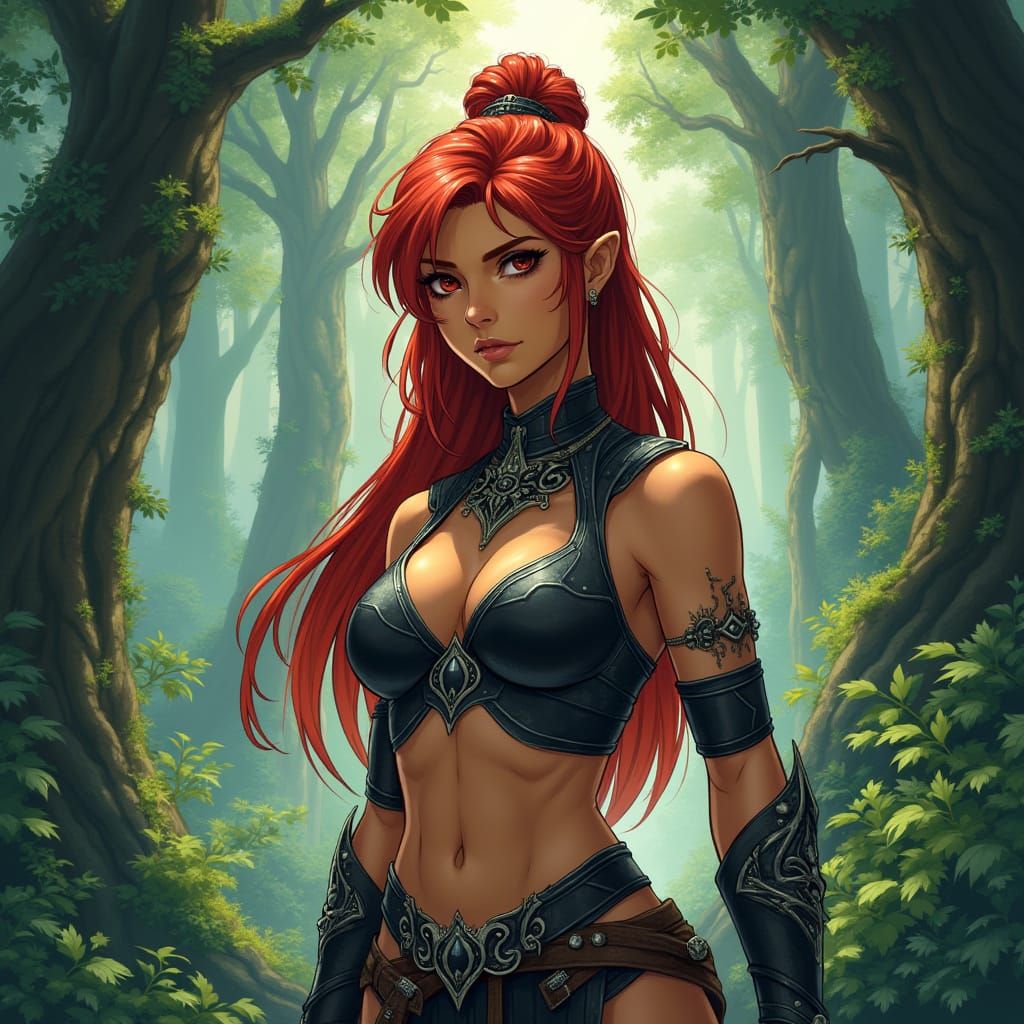 Amazoness Warrior in Anime Style with Tanned Skin and Vibran...