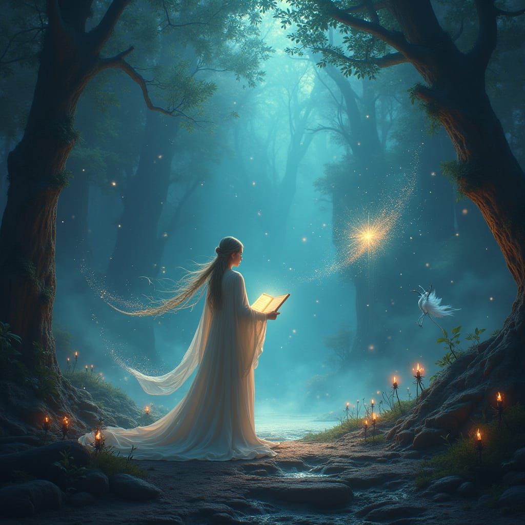 Ethereal Storyteller in a Realm of Enchantment