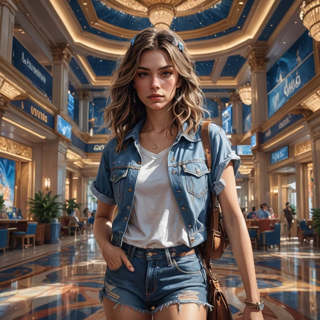 Glamorous Portrait in Las Vegas Hotel, Hyperdetailed Art