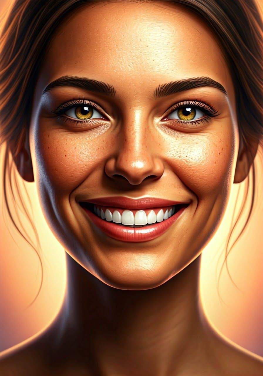 Vibrant Portrait of a Smiling Woman in Warm, Golden Light