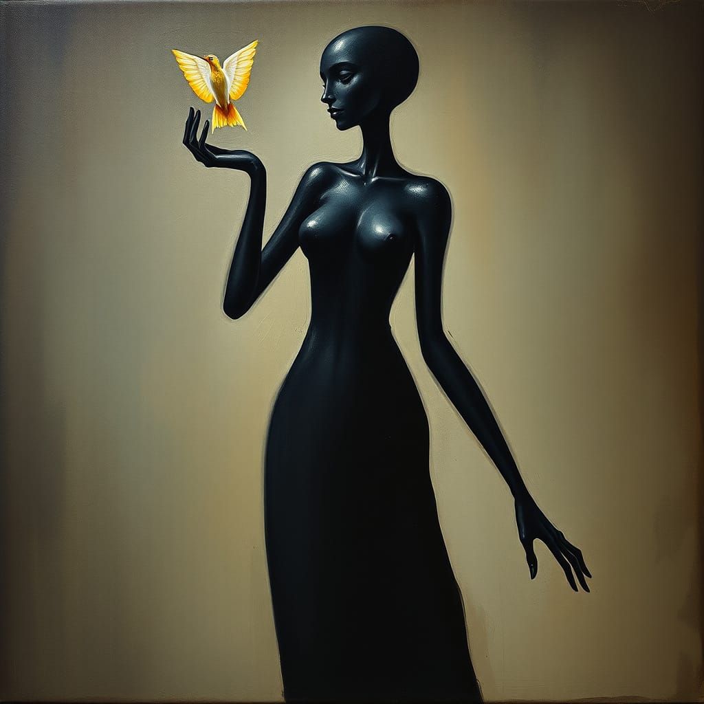 Surrealist Schwarze Frau with Broken Wing and Melting Oil Pa...