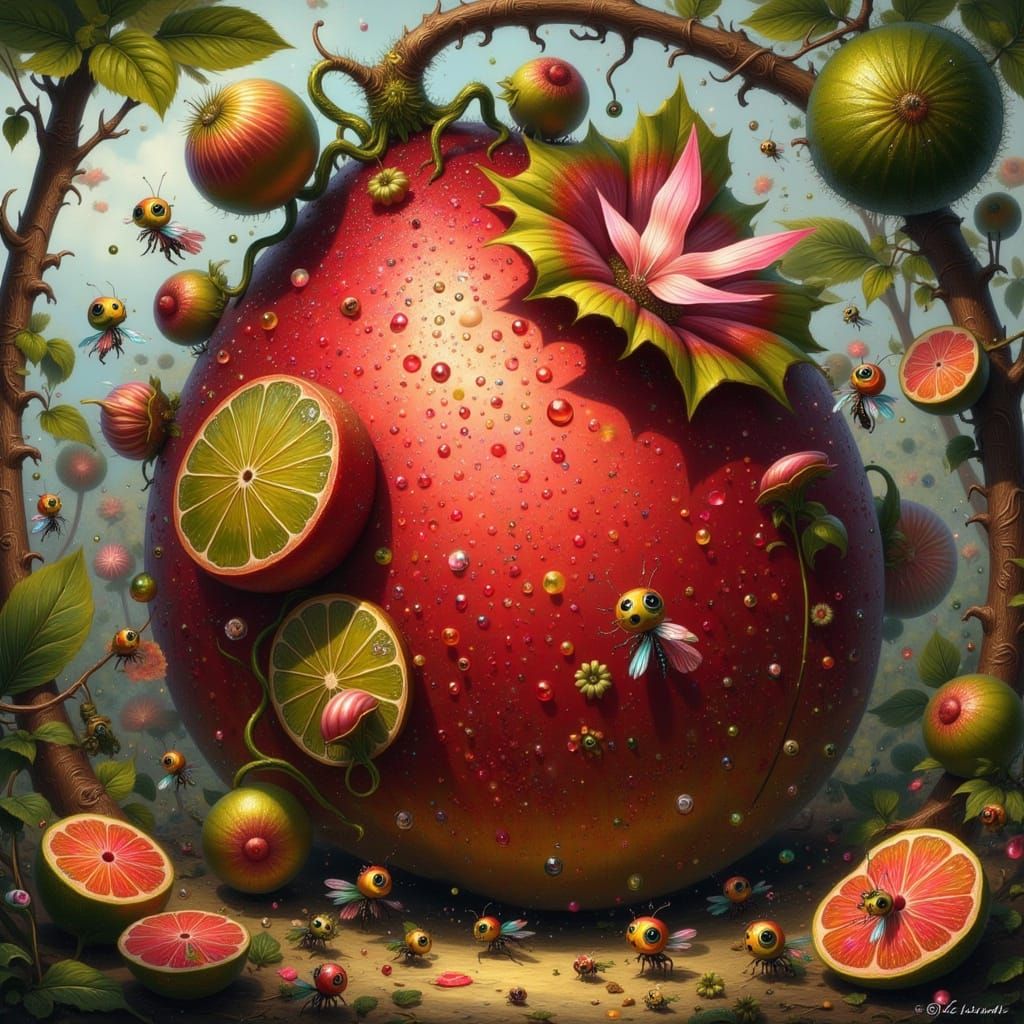Ants Marvel at a Gigantic Fruit in Vibrant Summer Light