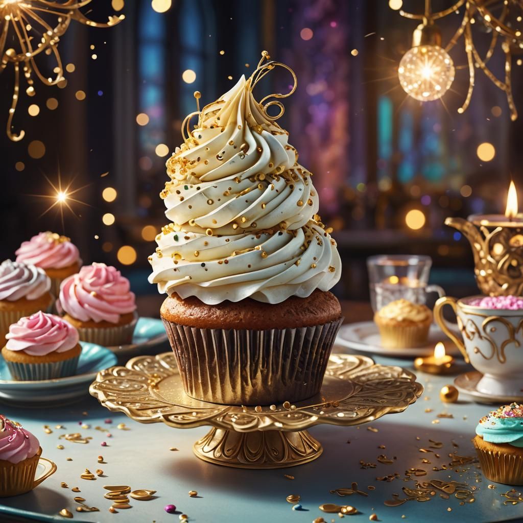 Delicious Cupcake Still Life in Art Nouveau Style