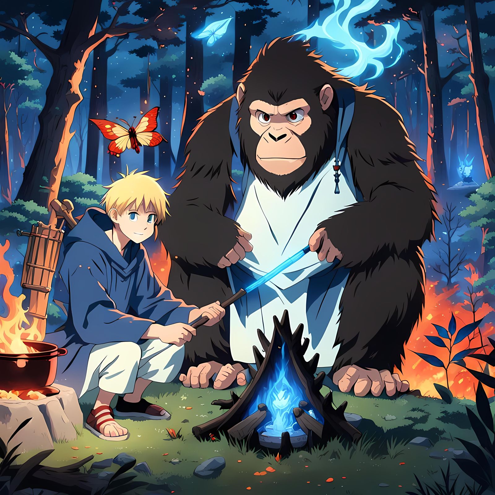 Wizard Campfire Scene in Studio Ghibli Style