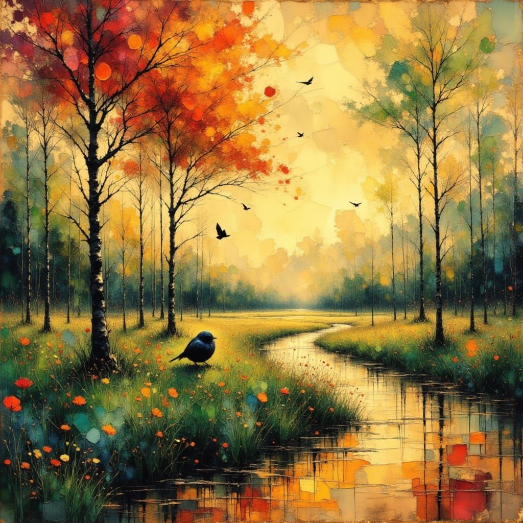 Vibrant Spring Landscape with Ink and Watercolor