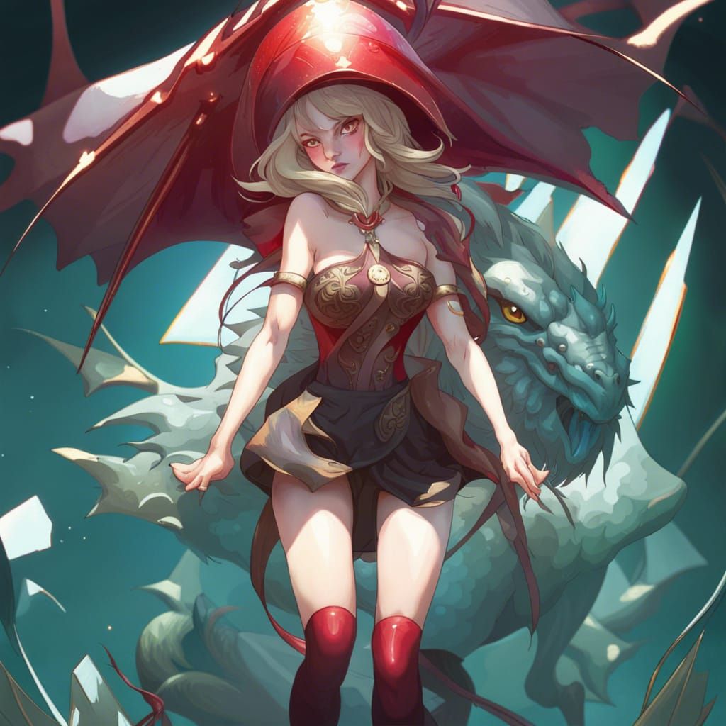 Dragon and Apple Portrait in Art Nouveau Style