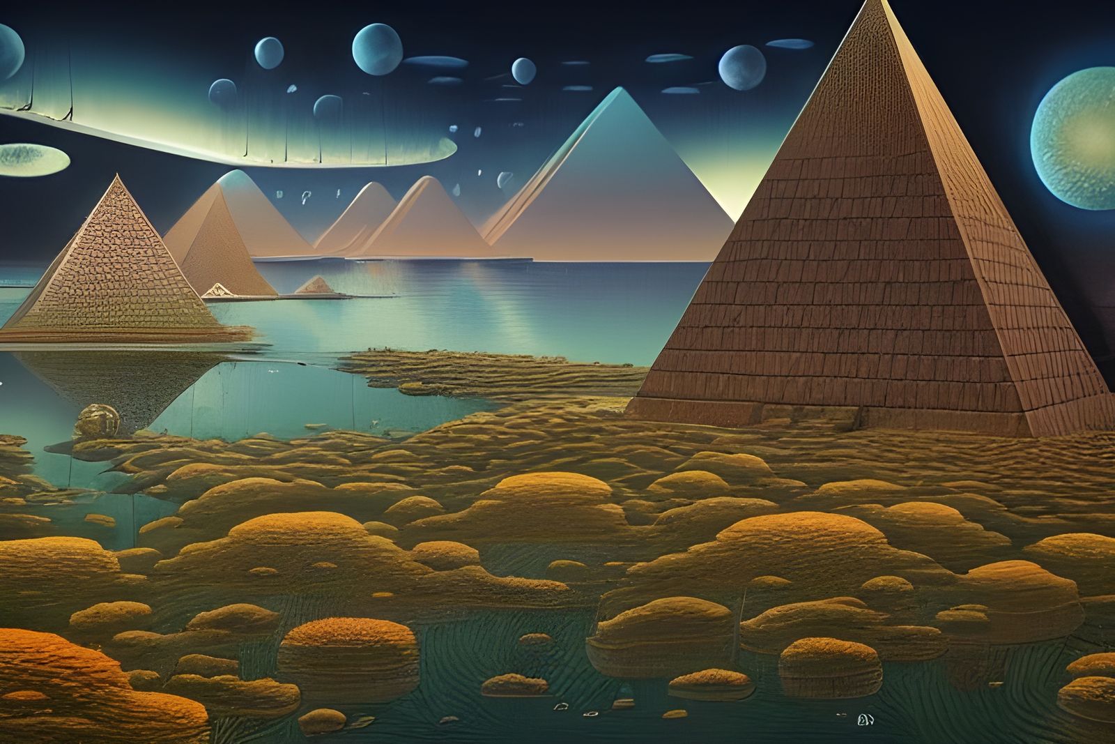 Decaying Pyramid Dreamscape in Surreal Horror Art Style