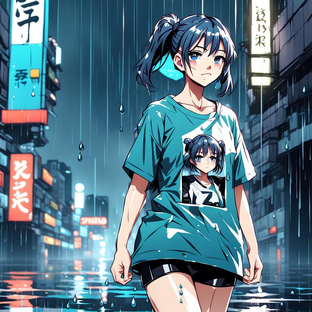 Anime Girl in Rain, Studio Trigger Style